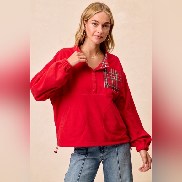 BiBi Christmas Theme Fleece Buttoned Top with Pockets
